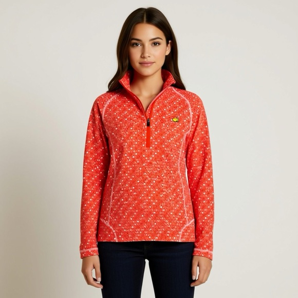 Masters Women Magnolia Lane Coral Patterned Golf Quarter-Zip Pullover UPF 50+ M - Picture 2 of 7